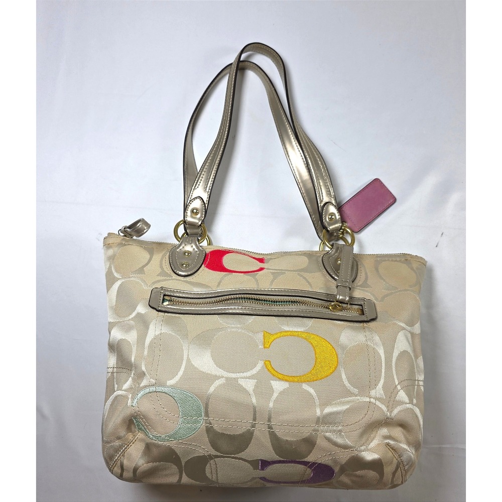 Coach Poppy Signature "C" Multi Color Canvas/Jacquard/Leather Handbag Y2K